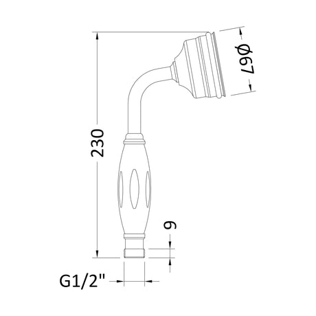 [BAHS150G] Traditional Large Shower Handset - Chrome - Technical Drawing