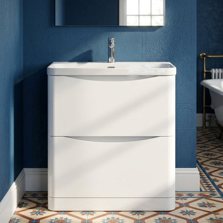 [BAL103B] Dunwood Floor Standing 2 Drawer Vanity Unit with Thin Edge Basin - Choice of Colour and Size - Silo
