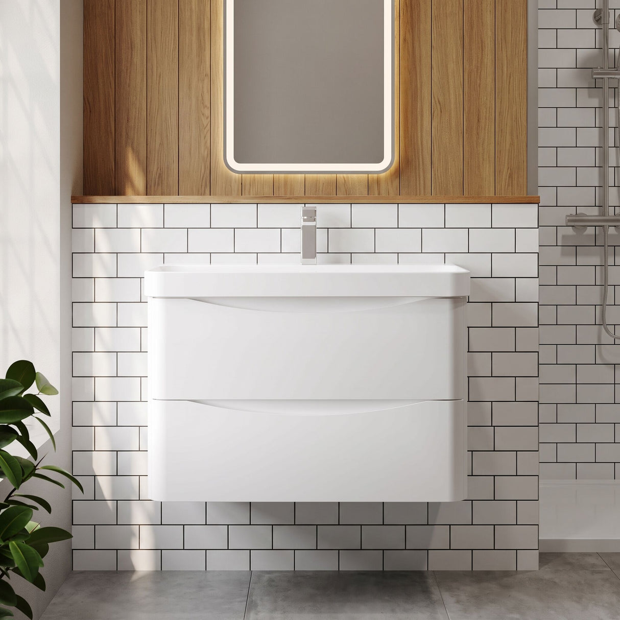 [BAL104B] Dunwood Contemporary Wall Hung 2 Drawer Vanity Basin Unit, Choice of Size and Colour - Lifestyle 1