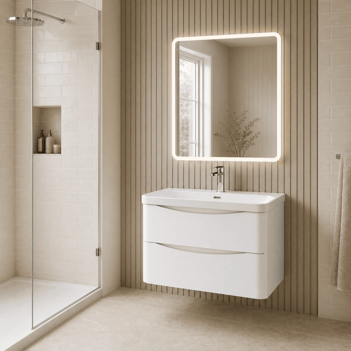 [BAL104B] Dunwood Contemporary Wall Hung 2 Drawer Vanity Basin Unit, Choice of Size and Colour - Lifestyle 2
