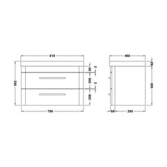 [BAL104C] Croxden Modern Wall Hung Vanity Basin Unit with Soft Close Drawers - 600mm or 800mm - Technical Drawing