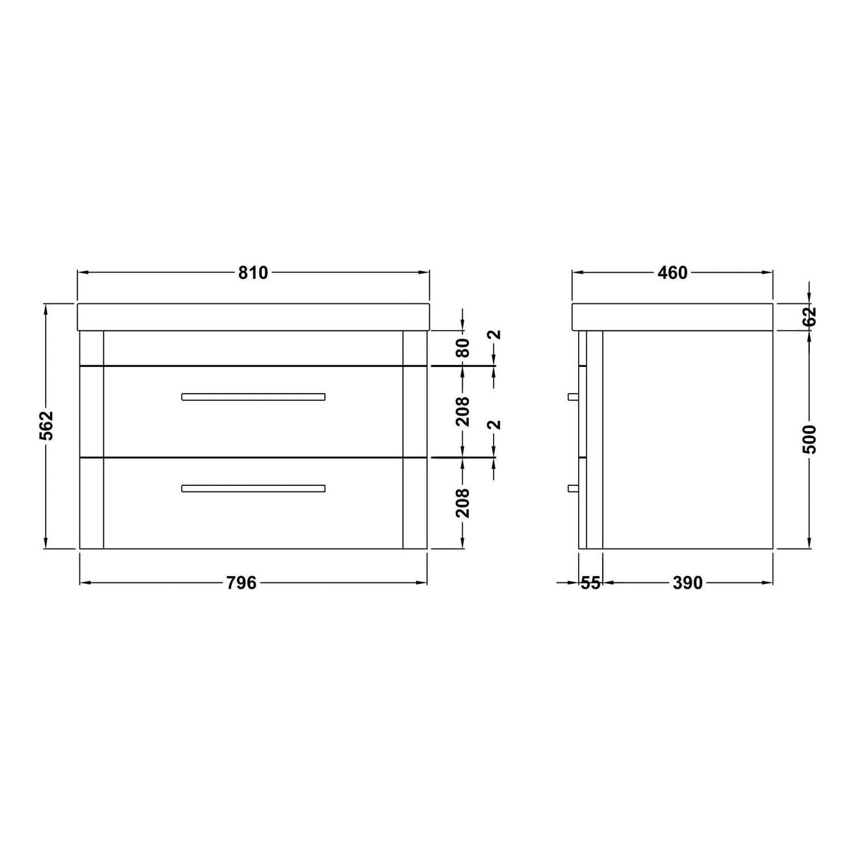 Croxden Modern Wall Hung Vanity Basin Unit with Soft Close Drawers - 600mm or 800mm