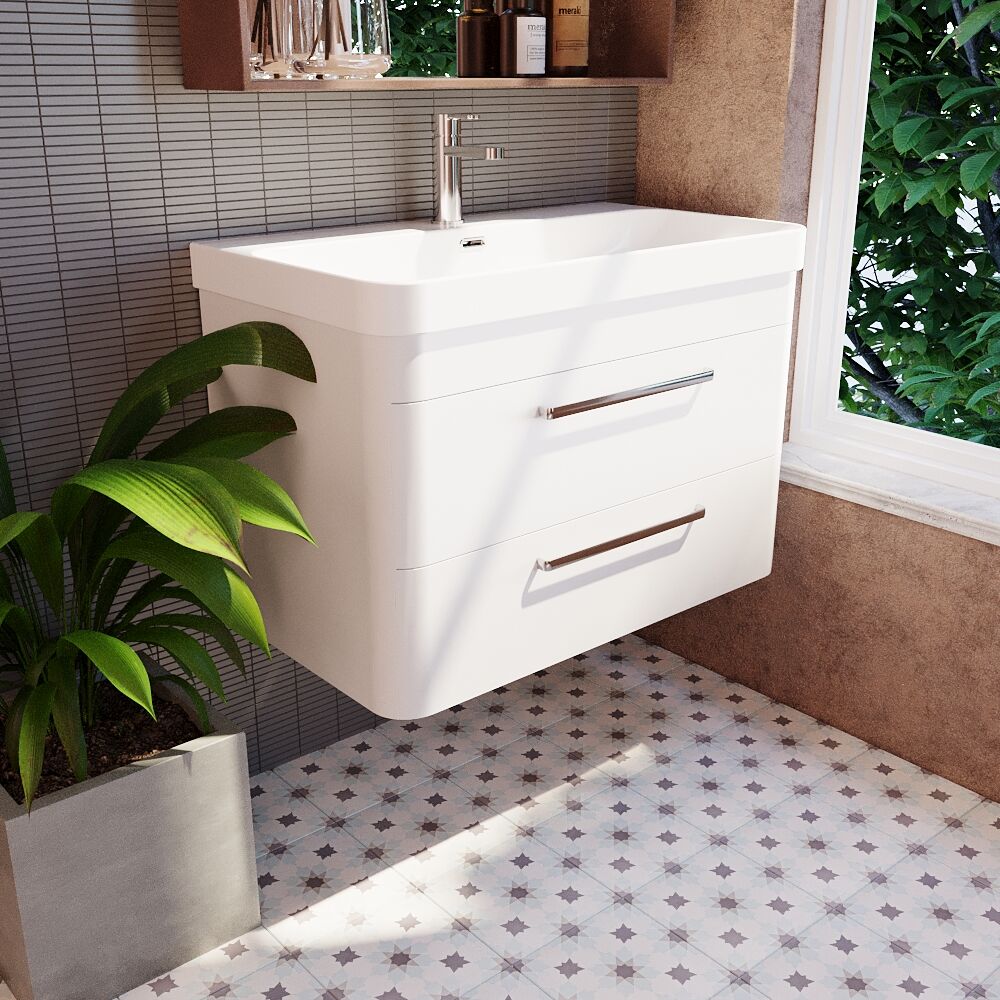 [BAL104C] Croxden Modern Wall Hung Vanity Basin Unit with Soft Close Drawers - 600mm or 800mm - Lifestyle 1