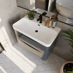 [BAL1404B] Dunwood Contemporary Wall Hung 2 Drawer Vanity Basin Unit, Choice of Size and Colour - Lifestyle 2