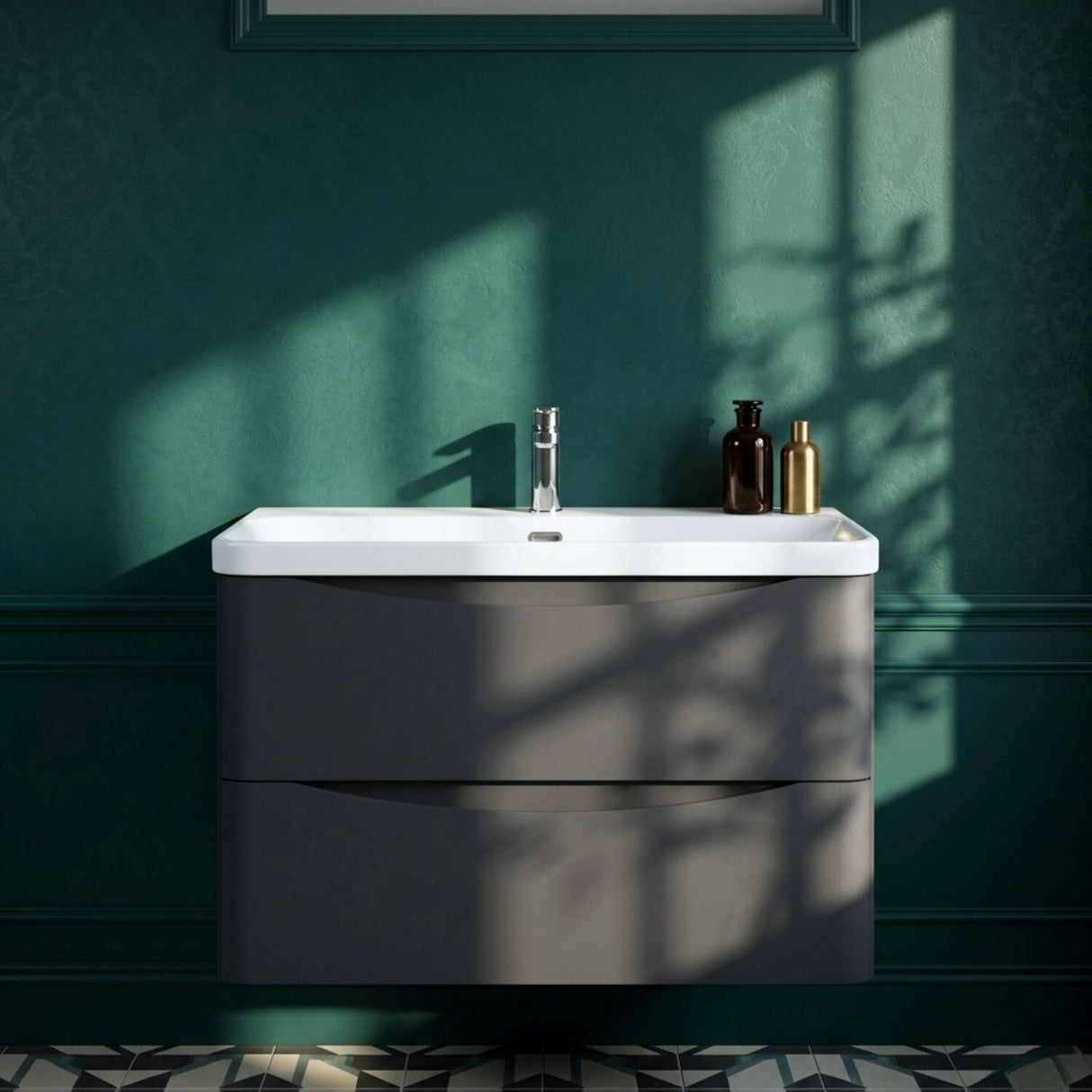 [BAL1404B] Dunwood Contemporary Wall Hung 2 Drawer Vanity Basin Unit, Choice of Size and Colour - Silo