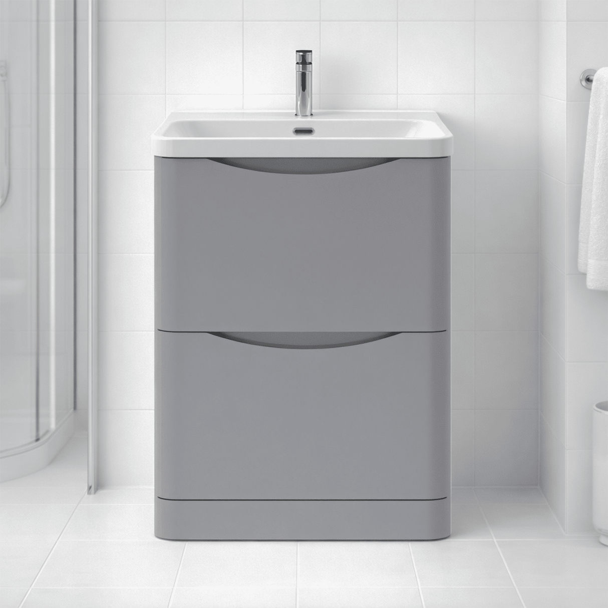[BAL201B] Dunwood Floor Standing 2 Drawer Vanity Unit with Thin Edge Basin - Choice of Colour and Size - Silo
