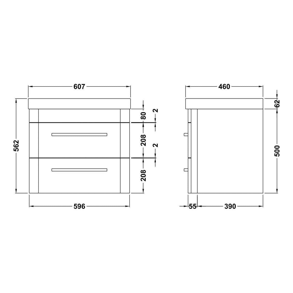 Croxden Modern Wall Hung Vanity Basin Unit with Soft Close Drawers - 600mm or 800mm