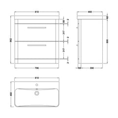 [BAL203C] Croxden Modern Floor Standing Vanity Basin Unit with Soft Close Drawers - 600mm or 800mm - Technical Drawing