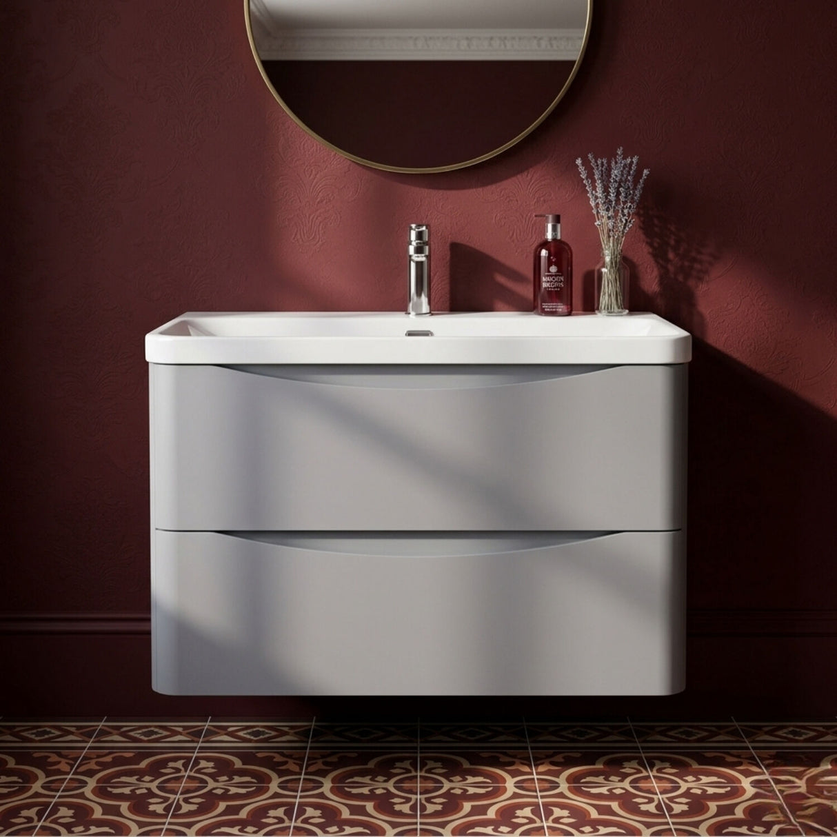[BAL204B] Dunwood Contemporary Wall Hung 2 Drawer Vanity Basin Unit, Choice of Size and Colour - Silo