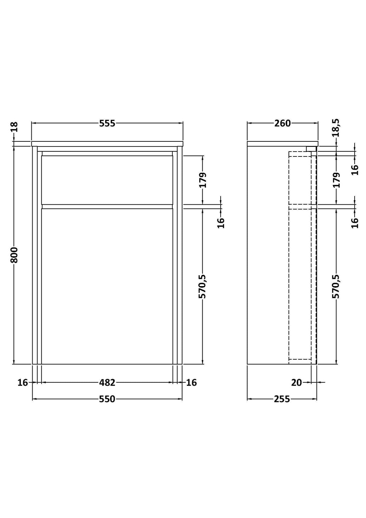 [BAL2341] Longnor Floor Standing WC Unit - Choice of Colour - Technical Drawing
