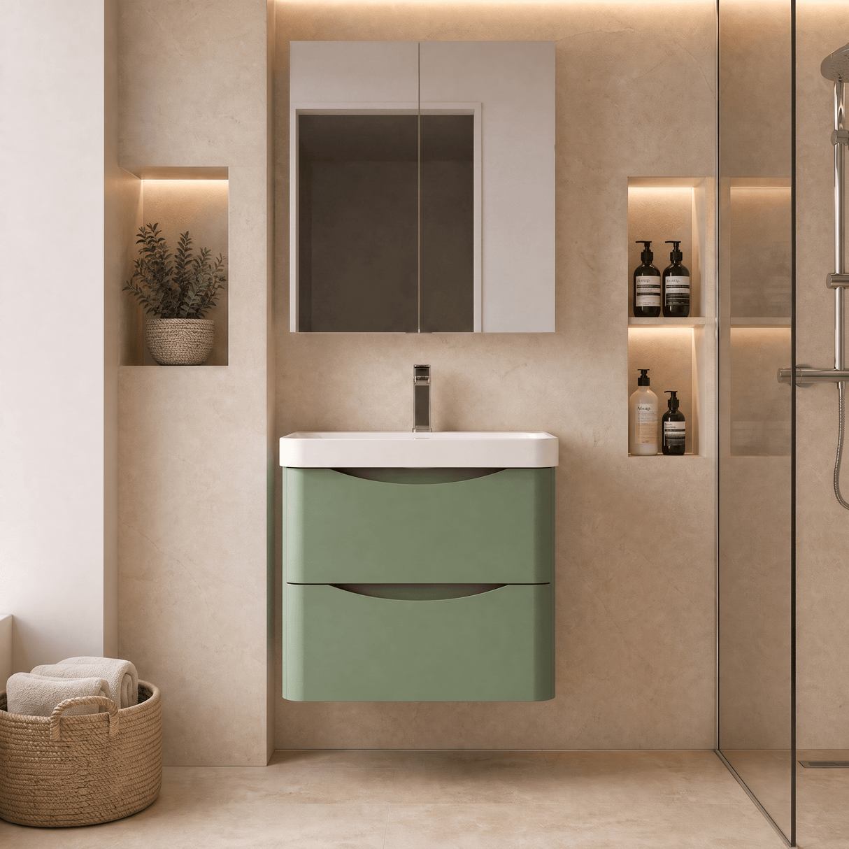 [BAL802B] Dunwood Contemporary Wall Hung 2 Drawer Vanity Basin Unit, Choice of Size and Colour - Lifestyle 1
