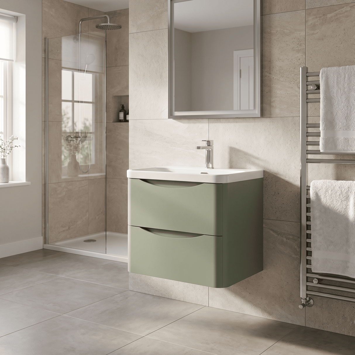 [BAL802B] Dunwood Contemporary Wall Hung 2 Drawer Vanity Basin Unit, Choice of Size and Colour - Lifestyle 3