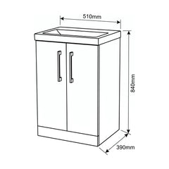 [BALARN101AH017] Bramshall Floor Standing 2-Door Vanity & Mid-Edge Basin – Choice of Colour and Handle Finish - Technical Drawing