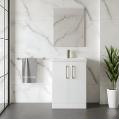 [BALARN101AH017] Bramshall Floor Standing 2 Door Vanity Basin Unit with Mid-Edge Basin, 500mm, Choice of Colour and Handle Finish - Lifestyle 1