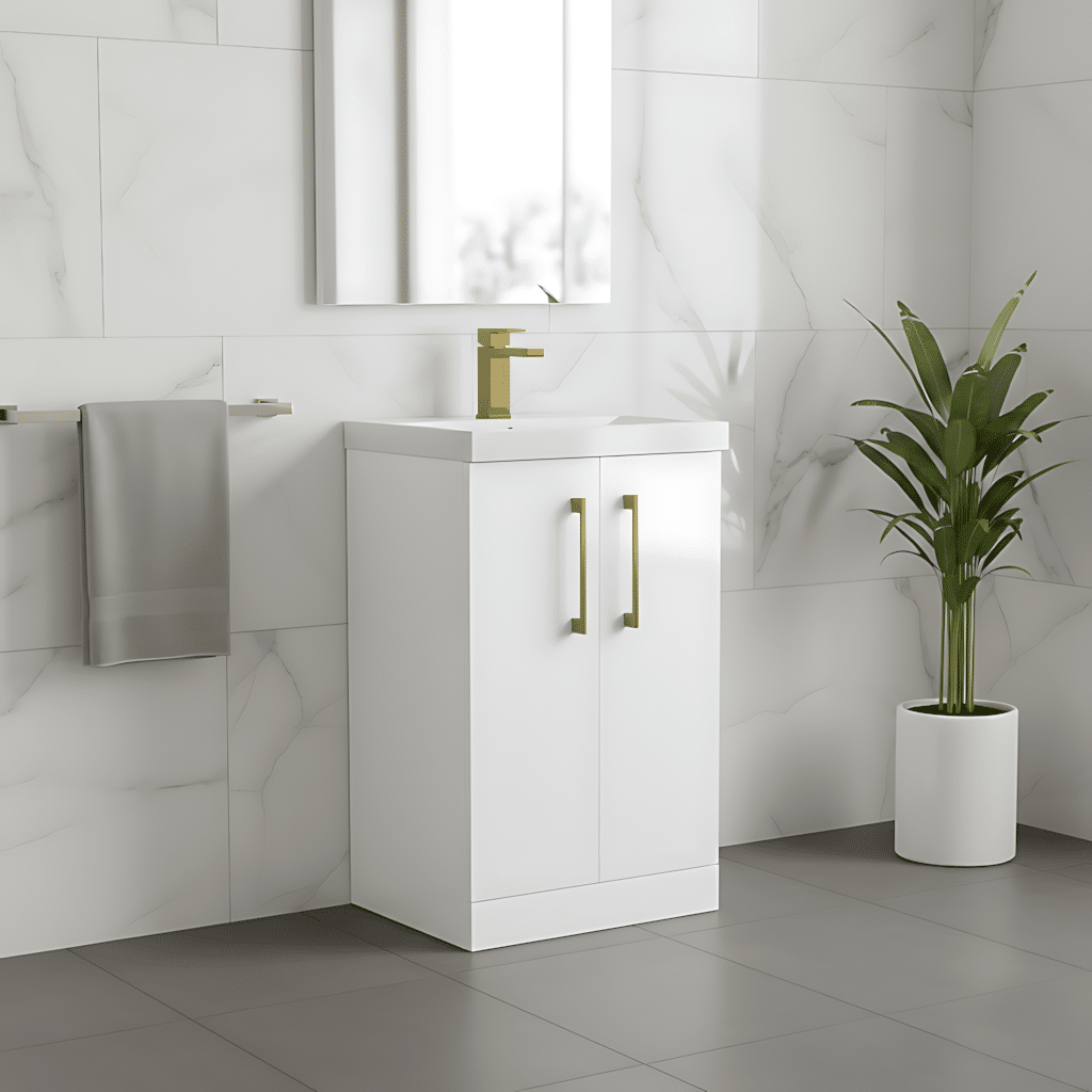 [BALARN101AH017] Bramshall Floor Standing 2 Door Vanity Basin Unit with Mid-Edge Basin, 500mm, Choice of Colour and Handle Finish - Lifestyle 2