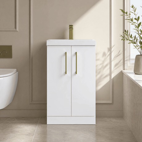 [BALARN101AH017] Bramshall Floor Standing 2 Door Vanity Basin Unit with Mid-Edge Basin, 500mm, Choice of Colour and Handle Finish - Silo