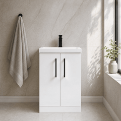 [BALARN101AH018] Bramshall Floor Standing 2 Door Vanity Basin Unit with Mid-Edge Basin, 500mm, Choice of Colour and Handle Finish - Silo