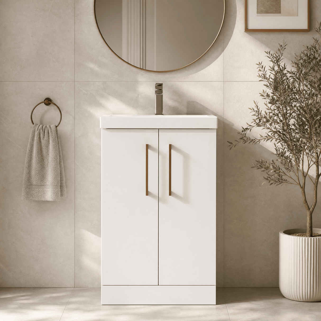 [BALARN101AH019] Bramshall Floor Standing 2 Door Vanity Basin Unit with Mid-Edge Basin, 500mm, Choice of Colour and Handle Finish - Silo