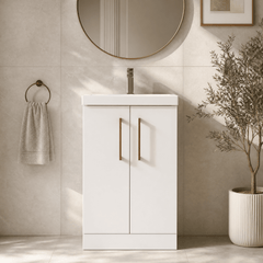 [BALARN101AH019] Bramshall Floor Standing 2 Door Vanity Basin Unit with Mid-Edge Basin, 500mm, Choice of Colour and Handle Finish - Silo