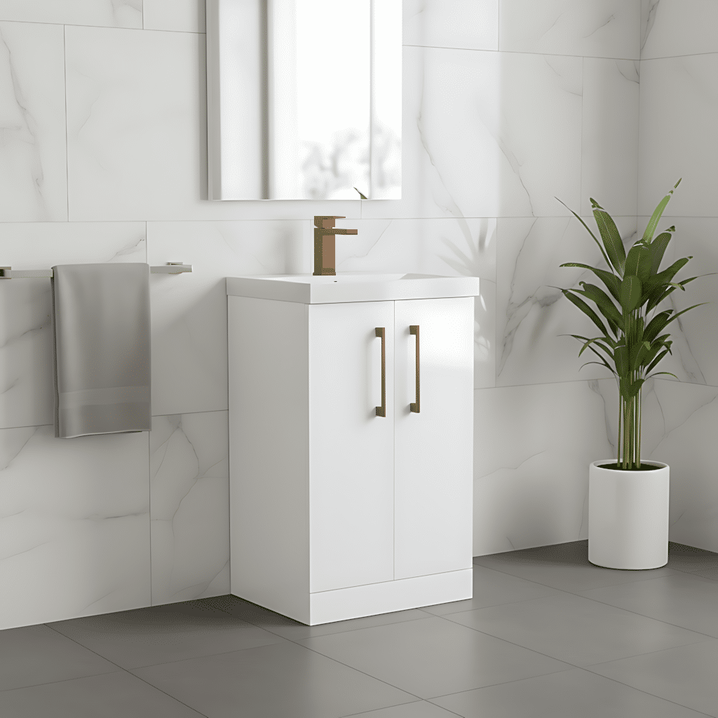 [BALARN101AH1516] Bramshall Floor Standing 2 Door Vanity Basin Unit with Mid-Edge Basin, 500mm, Choice of Colour and Handle Finish - Lifestyle 2