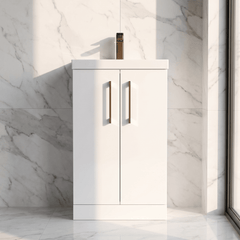 [BALARN101AH1516] Bramshall Floor Standing 2 Door Vanity Basin Unit with Mid-Edge Basin, 500mm, Choice of Colour and Handle Finish - Silo