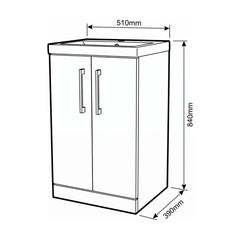 [BALARN101AH716] Bramshall Floor Standing 2-Door Vanity & Mid-Edge Basin – Choice of Colour and Handle Finish - Technical Drawing