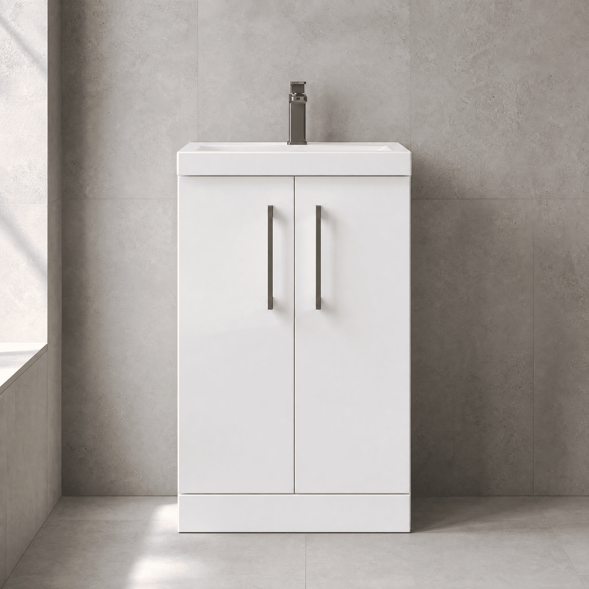 [BALARN101AH716] Bramshall Floor Standing 2 Door Vanity Basin Unit with Mid-Edge Basin, 500mm, Choice of Colour and Handle Finish - Lifestyle 1