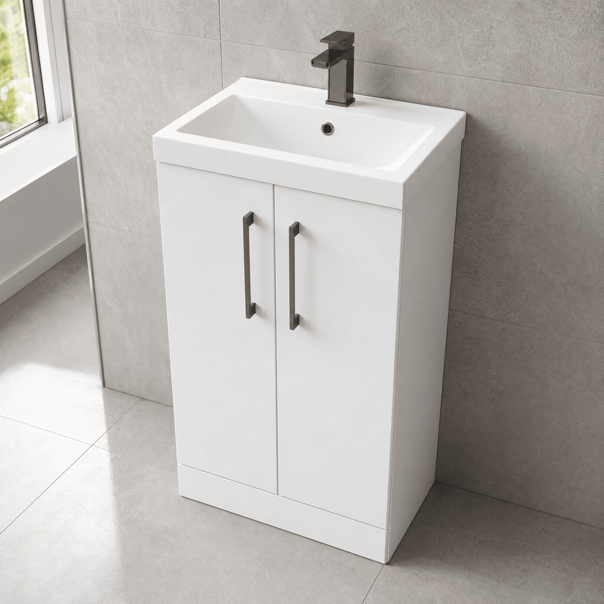 [BALARN101AH716] Bramshall Floor Standing 2 Door Vanity Basin Unit with Mid-Edge Basin, 500mm, Choice of Colour and Handle Finish - Lifestyle 2