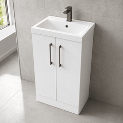 [BALARN101AH716] Bramshall Floor Standing 2 Door Vanity Basin Unit with Mid-Edge Basin, 500mm, Choice of Colour and Handle Finish - Lifestyle 2