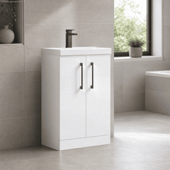 [BALARN101AH716] Bramshall Floor Standing 2 Door Vanity Basin Unit with Mid-Edge Basin, 500mm, Choice of Colour and Handle Finish - Lifestyle 3