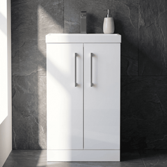 [BALARN101AH716] Bramshall Floor Standing 2 Door Vanity Basin Unit with Mid-Edge Basin, 500mm, Choice of Colour and Handle Finish - Silo
