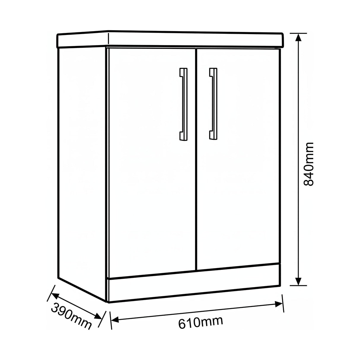 [BALARN103AH017] Bramshall Floor Standing 2-Door Vanity & Mid-Edge Basin – Choice of Colour and Handle Finish - Technical Drawing