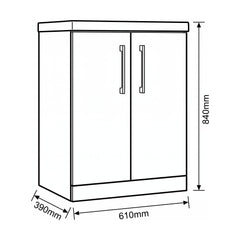 [BALARN103AH017] Bramshall Floor Standing 2-Door Vanity & Mid-Edge Basin – Choice of Colour and Handle Finish - Technical Drawing