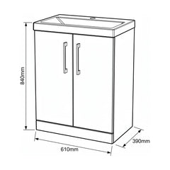 [BALARN103AH019] Bramshall Floor Standing 2-Door Vanity & Mid-Edge Basin – Choice of Colour and Handle Finish - Technical Drawing