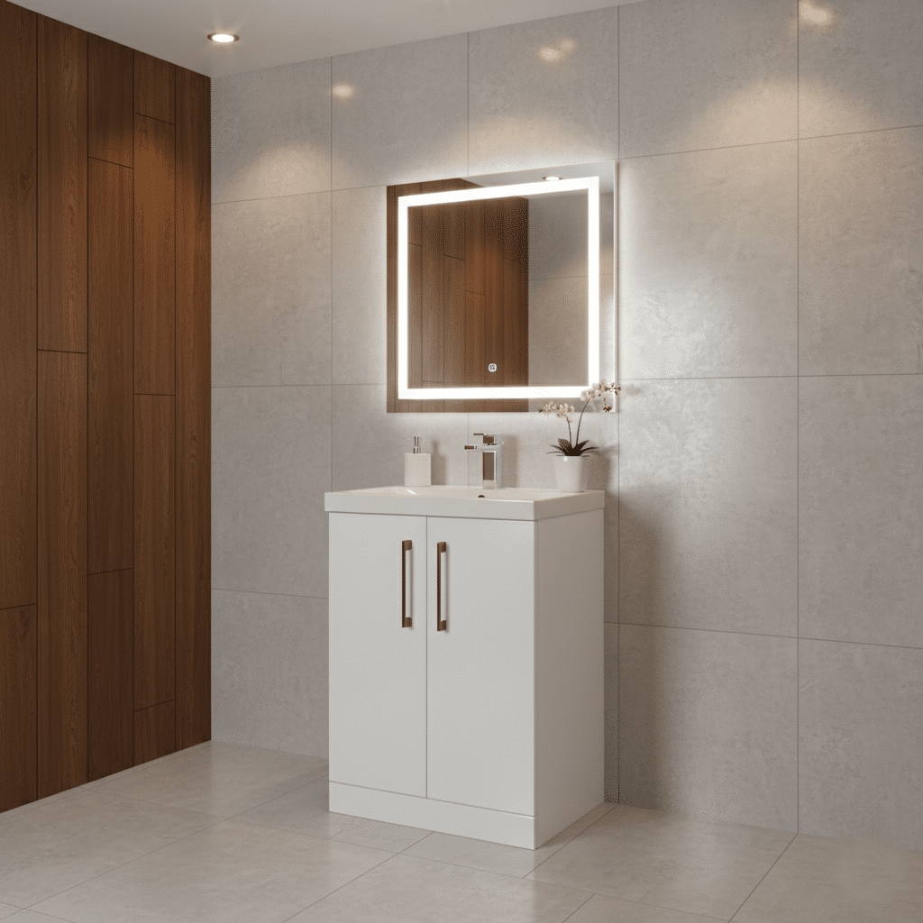 [BALARN103AH019] Bramshall Floor Standing 2 Door Vanity Basin Unit with Mid-Edge Basin, 600mm, Choice of Colour and Handle Finish - Lifestyle 2