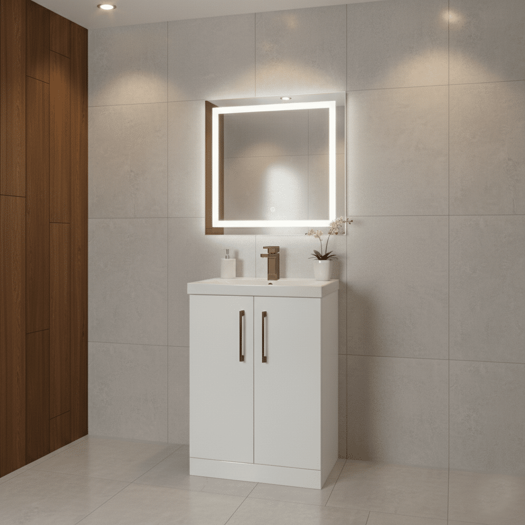 [BALARN103AH1516] Bramshall Floor Standing 2 Door Vanity Basin Unit with Mid-Edge Basin, 600mm, Choice of Colour and Handle Finish - Lifestyle 1