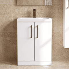 [BALARN103AH1516] Bramshall Floor Standing 2 Door Vanity Basin Unit with Mid-Edge Basin, 600mm, Choice of Colour and Handle Finish - Silo