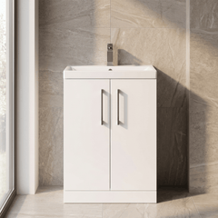 [BALARN103AH716] Bramshall Floor Standing 2 Door Vanity Basin Unit with Mid-Edge Basin, 600mm, Choice of Colour and Handle Finish - Silo