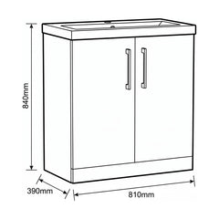 [BALARN1056AH1516] Bramshall Floor Standing 2-Door Vanity & Mid-Edge Basin – Choice of Colour and Handle Finish - Technical Drawing