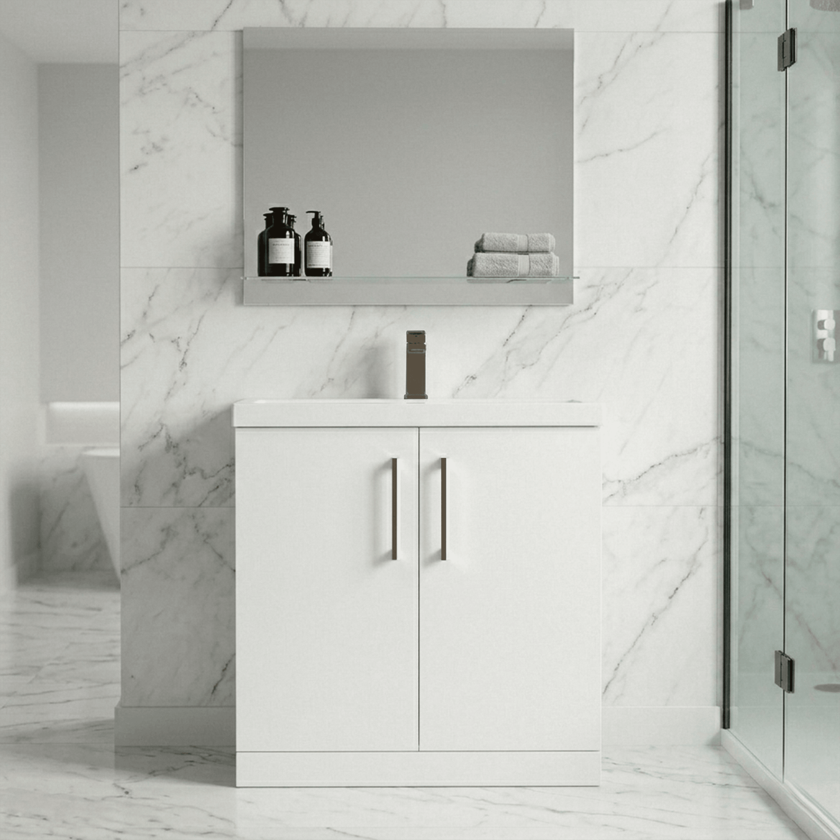 [BALARN1056AH1516] Bramshall Floor Standing 2 Door Vanity Basin Unit with Mid-Edge Basin, 800mm, Choice of Colour and Handle Finish - Lifestyle 1