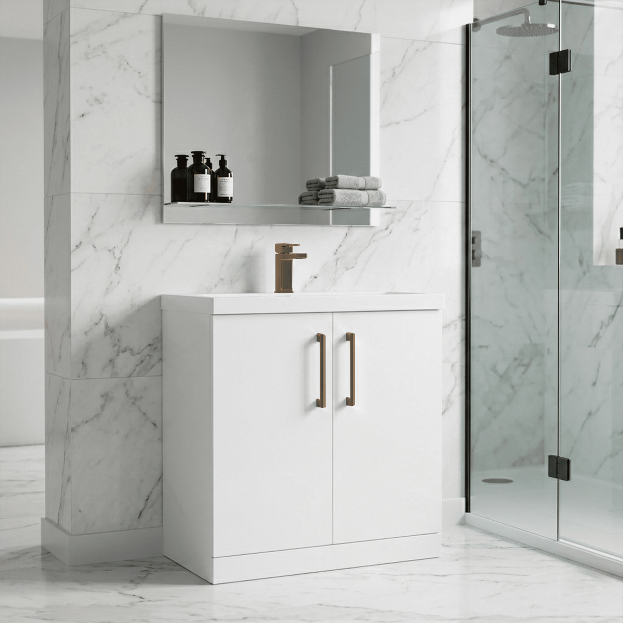 [BALARN1056AH1516] Bramshall Floor Standing 2 Door Vanity Basin Unit with Mid-Edge Basin, 800mm, Choice of Colour and Handle Finish - Lifestyle 2