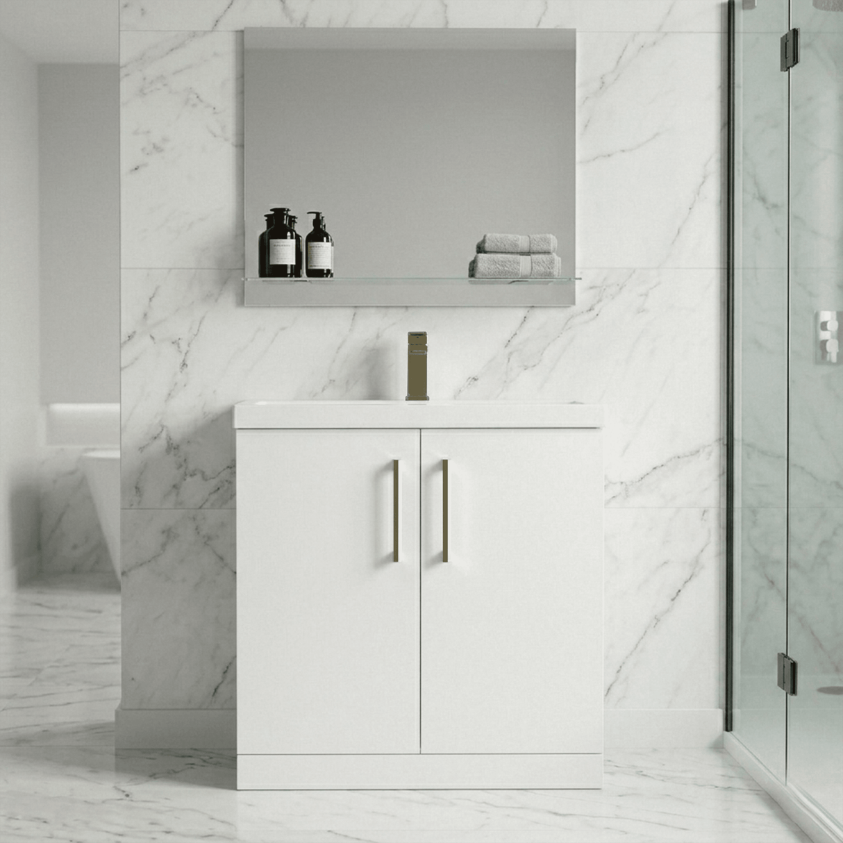 [BALARN105AH017] Bramshall Floor Standing 2 Door Vanity Basin Unit with Mid-Edge Basin, 800mm, Choice of Colour and Handle Finish - Lifestyle 1