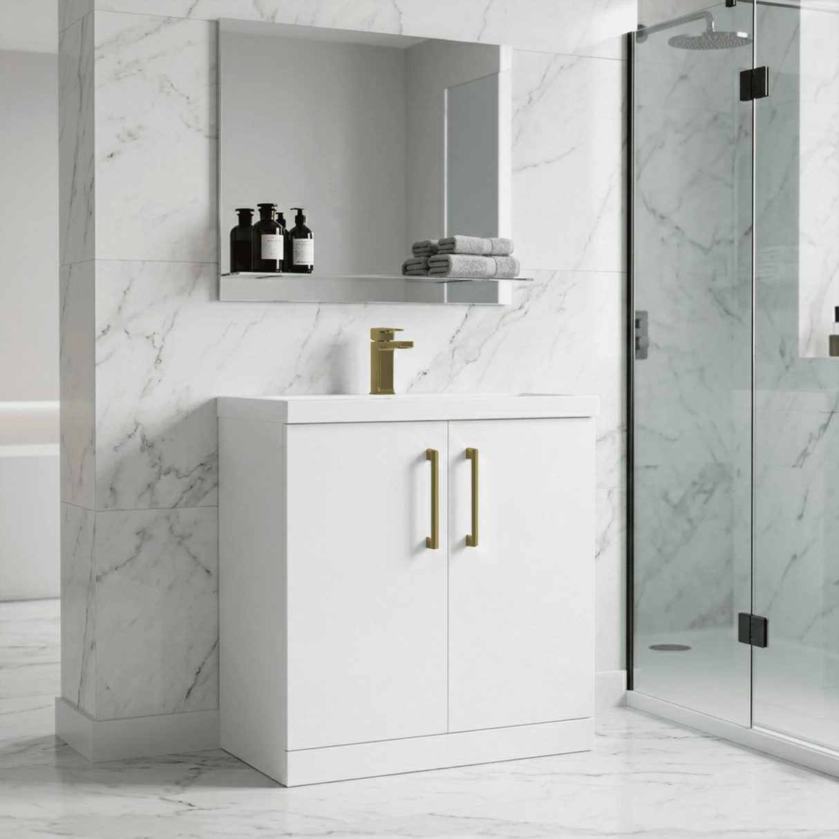 [BALARN105AH017] Bramshall Floor Standing 2 Door Vanity Basin Unit with Mid-Edge Basin, 800mm, Choice of Colour and Handle Finish - Lifestyle 2