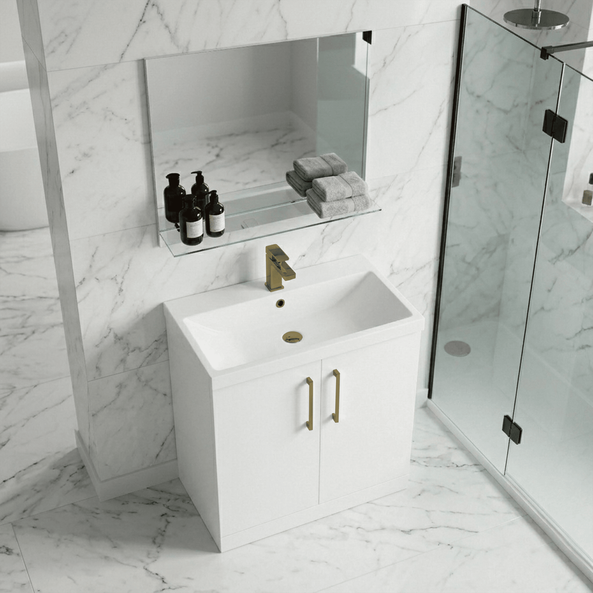 [BALARN105AH017] Bramshall Floor Standing 2 Door Vanity Basin Unit with Mid-Edge Basin, 800mm, Choice of Colour and Handle Finish - Lifestyle 3