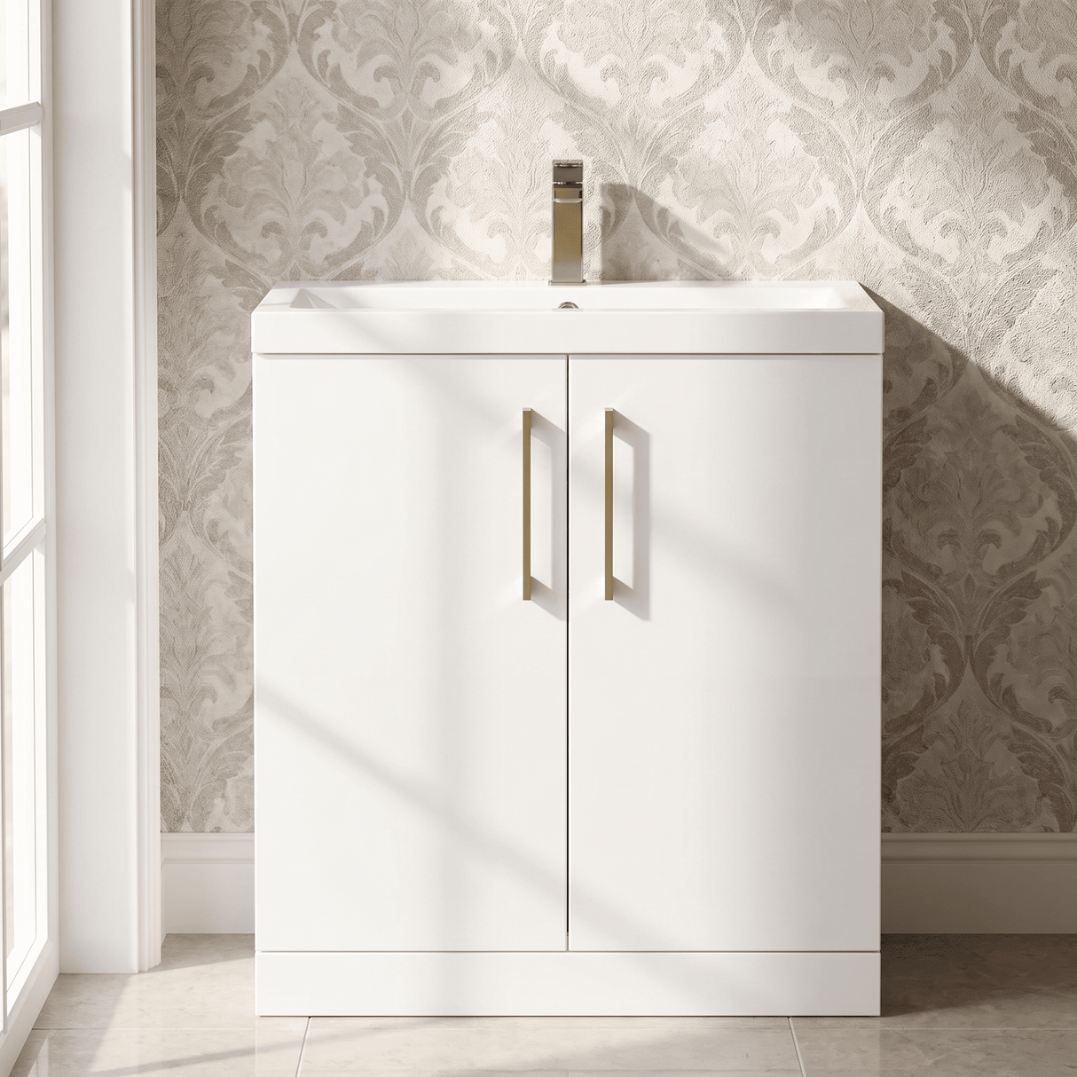 [BALARN105AH017] Bramshall Floor Standing 2 Door Vanity Basin Unit with Mid-Edge Basin, 800mm, Choice of Colour and Handle Finish - Silo