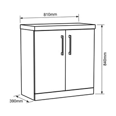 [BALARN105AH018] Bramshall Floor Standing 2-Door Vanity & Mid-Edge Basin – Choice of Colour and Handle Finish - Technical Drawing