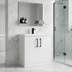 [BALARN105AH018] Bramshall Floor Standing 2 Door Vanity Basin Unit with Mid-Edge Basin, 800mm, Choice of Colour and Handle Finish - Lifestyle 2