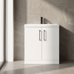 [BALARN105AH018] Bramshall Floor Standing 2 Door Vanity Basin Unit with Mid-Edge Basin, 800mm, Choice of Colour and Handle Finish - Silo