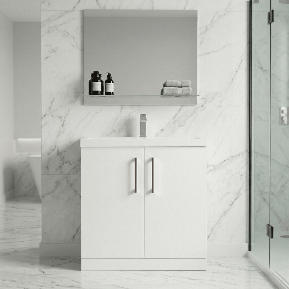 [BALARN105AH019] Bramshall Floor Standing 2 Door Vanity Basin Unit with Mid-Edge Basin, 800mm, Choice of Colour and Handle Finish - Lifestyle 1