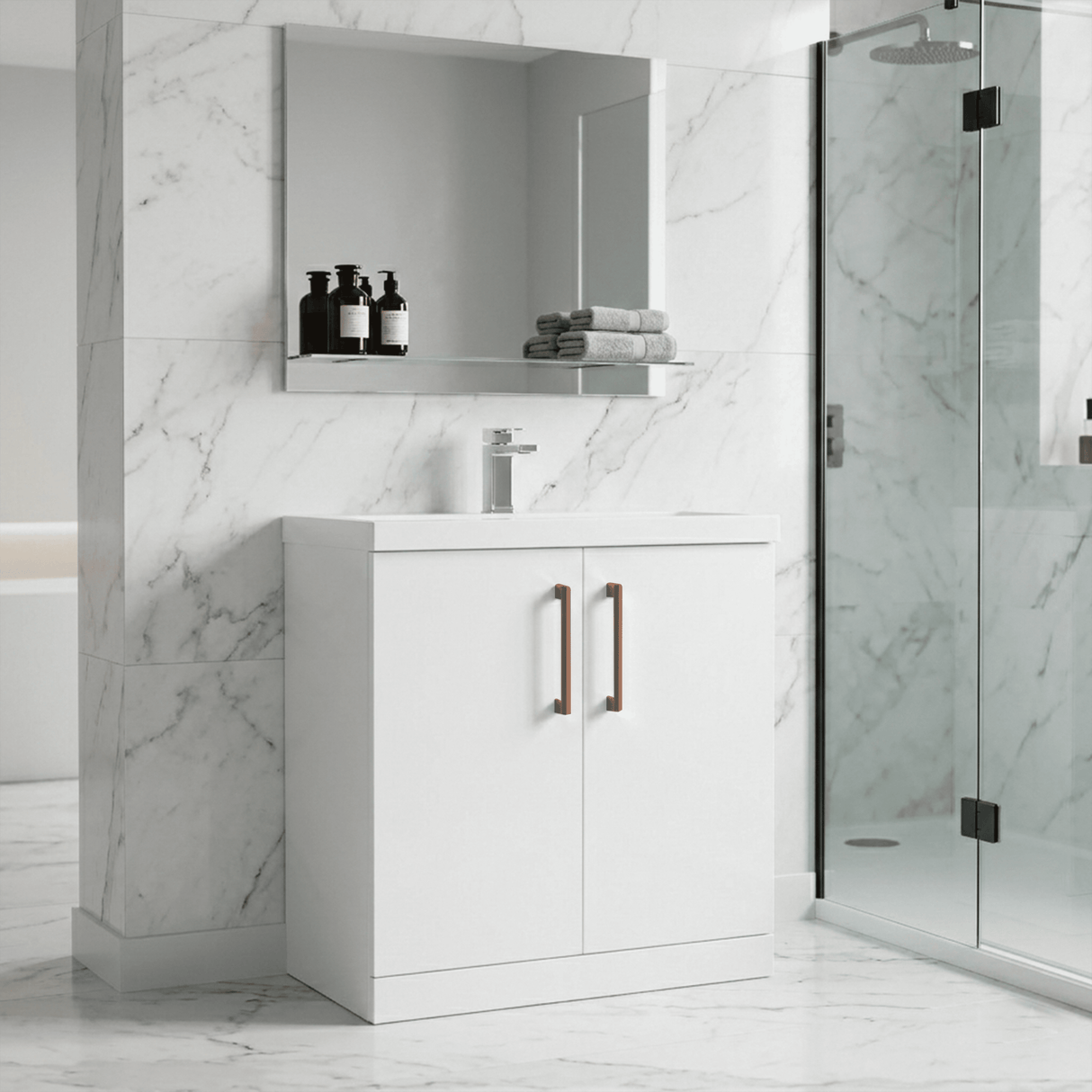 [BALARN105AH019] Bramshall Floor Standing 2 Door Vanity Basin Unit with Mid-Edge Basin, 800mm, Choice of Colour and Handle Finish - Lifestyle 2